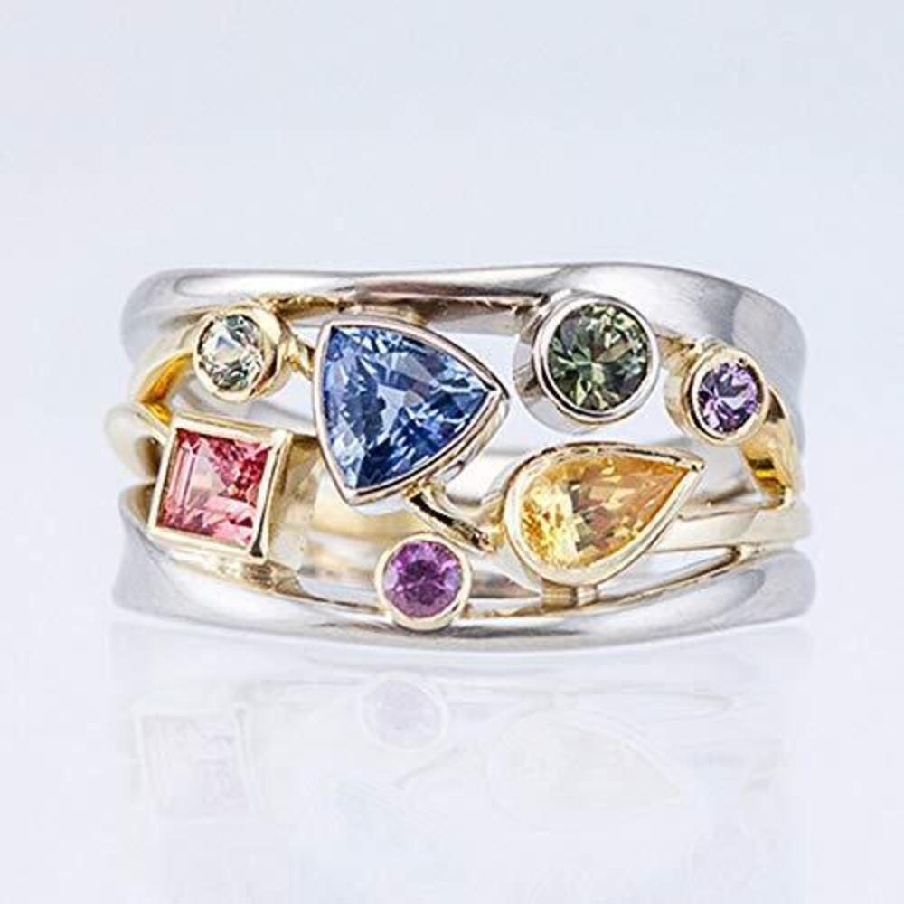 7490 925 Sterling Silver Geometric Line Multi Row CZ Diamond Rainbow